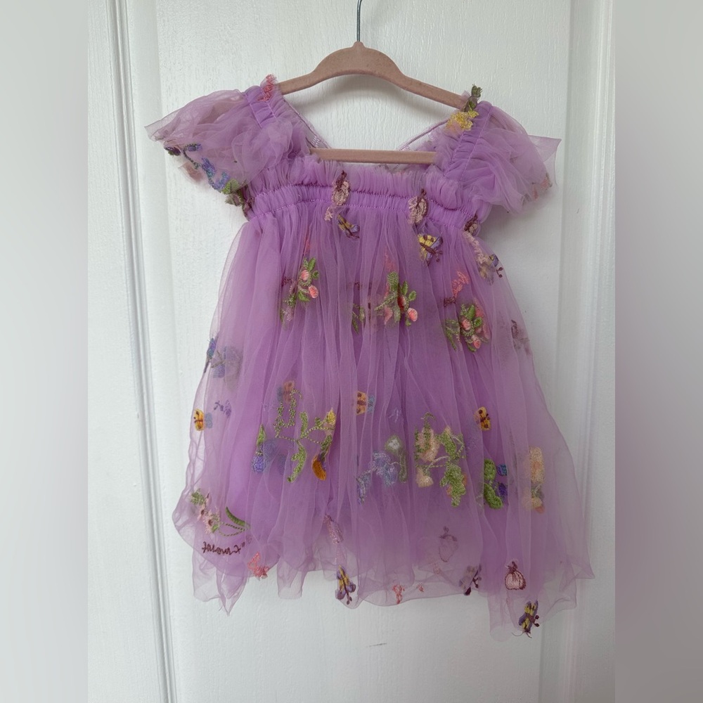 Purple Floral Embroidered Tulle Dress